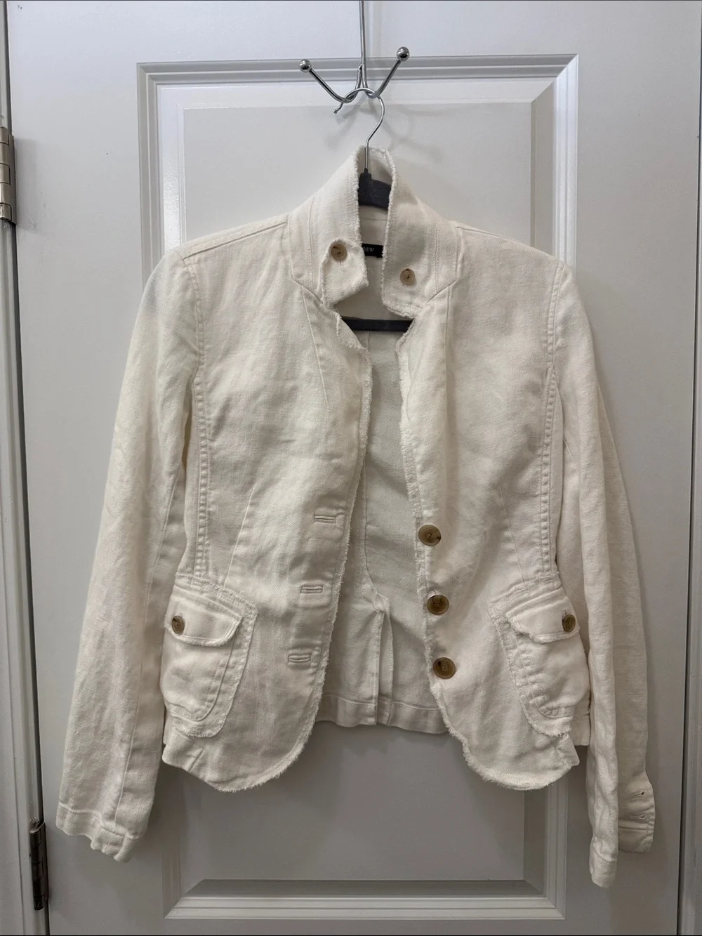 J. Crew White Button-Front Cotton Blazer